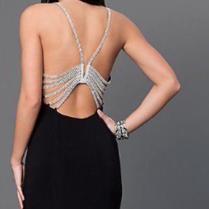 Black Floor-Length Marina Jeweled-Back Dress 6 NWT